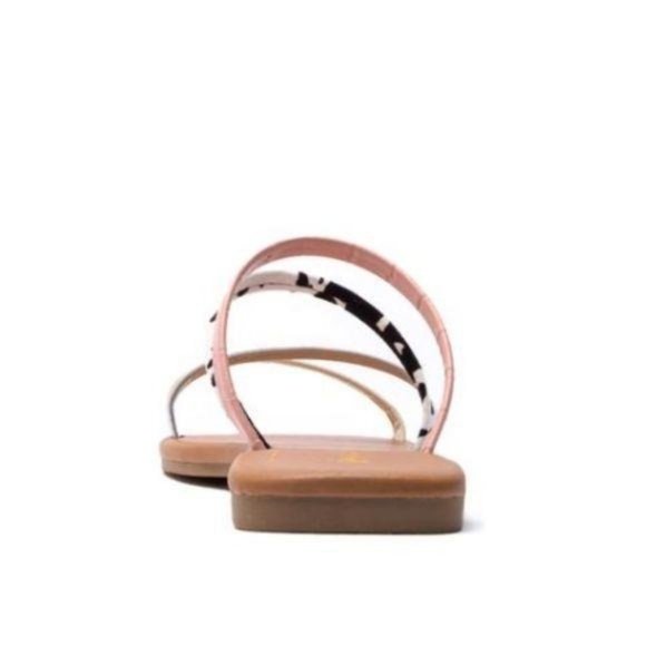Strappy Slide Sandals in Blush Pink & Cow Print - Picture 3 of 5